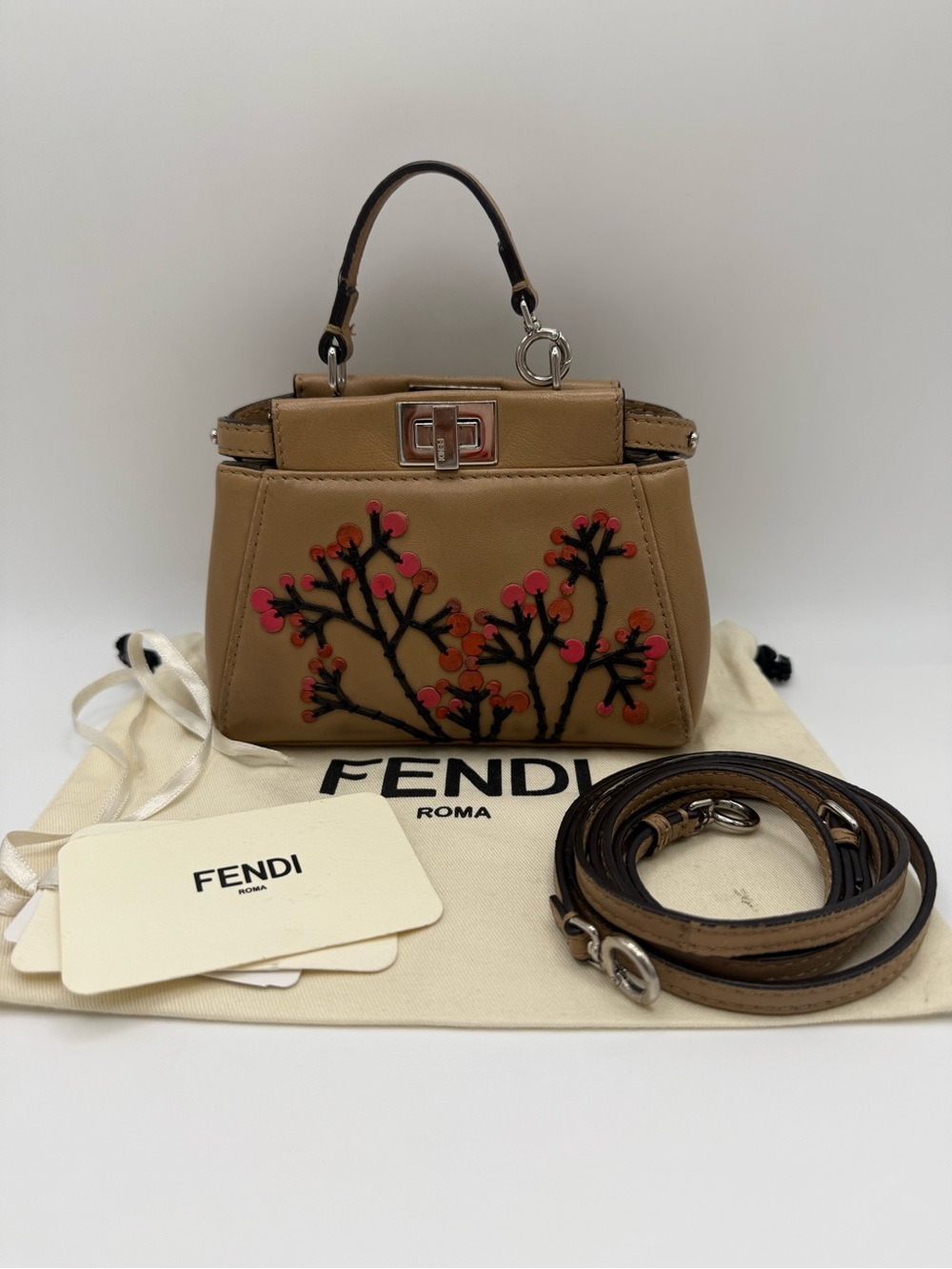 Fendi Nappa Botanical Garden Embroidered Micro Peekaboo - Picture 1 of 15